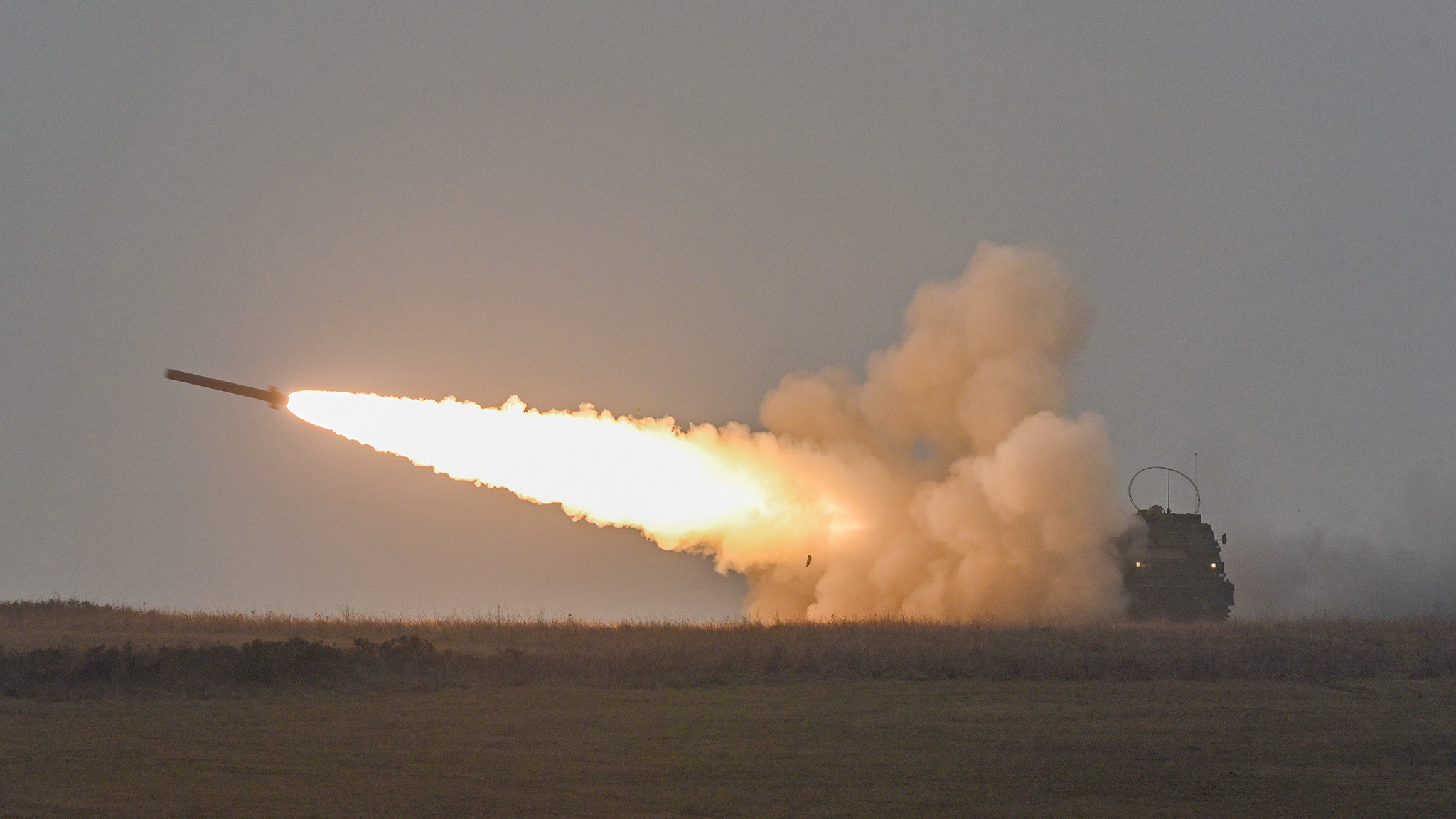 41st Field Artillery Brigade fires the Multiple Launch Rocket System