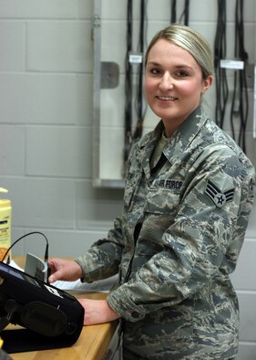 Senior Airman Leslie Smith, 445th Maintenance Squadron Non-destructive Inspection Journeyman, is the 445th Airlift Wing February 2020 Spotlight Performer. (U.S. Air Force photo/Master Sgt. Patrick O”Reilly)