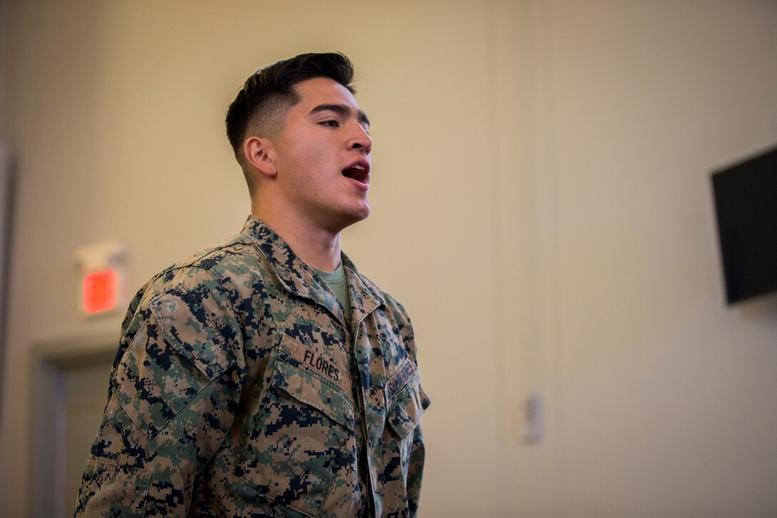 U.S. Marines stationed on Marine Corps Air Station (MCAS) Yuma graduate from Lance Corpal Seminar 1-20 at the MCAS Yuma station chapel, Dec. 6, 2019. The purpose of the course is to help junior Marines develop an understanding of what it takes to be a leader of Marines, by teaching them leadership principles and leadership traits. (U.S. Marine Corps photo by Lance Cpl John Hall)
