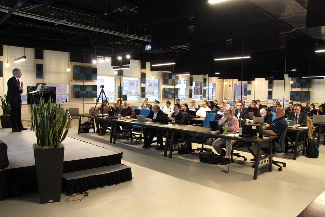 The Air Force Research Laboratory Sensors Directorate and the Wright Brothers Institute hosted the Gallium Nitride (GaN) Radio Frequency (RF) Power Amplifier Design Challenge kick-off session, Jan. 28, in Dayton, Ohio. The goal of this challenge is to lower barriers to entry to advanced GaN technology, engage with non-traditional GaN power amplifier designers, and foster domestic design and fabrication capabilities. (U.S. Air Force photo/Ted Pitts)