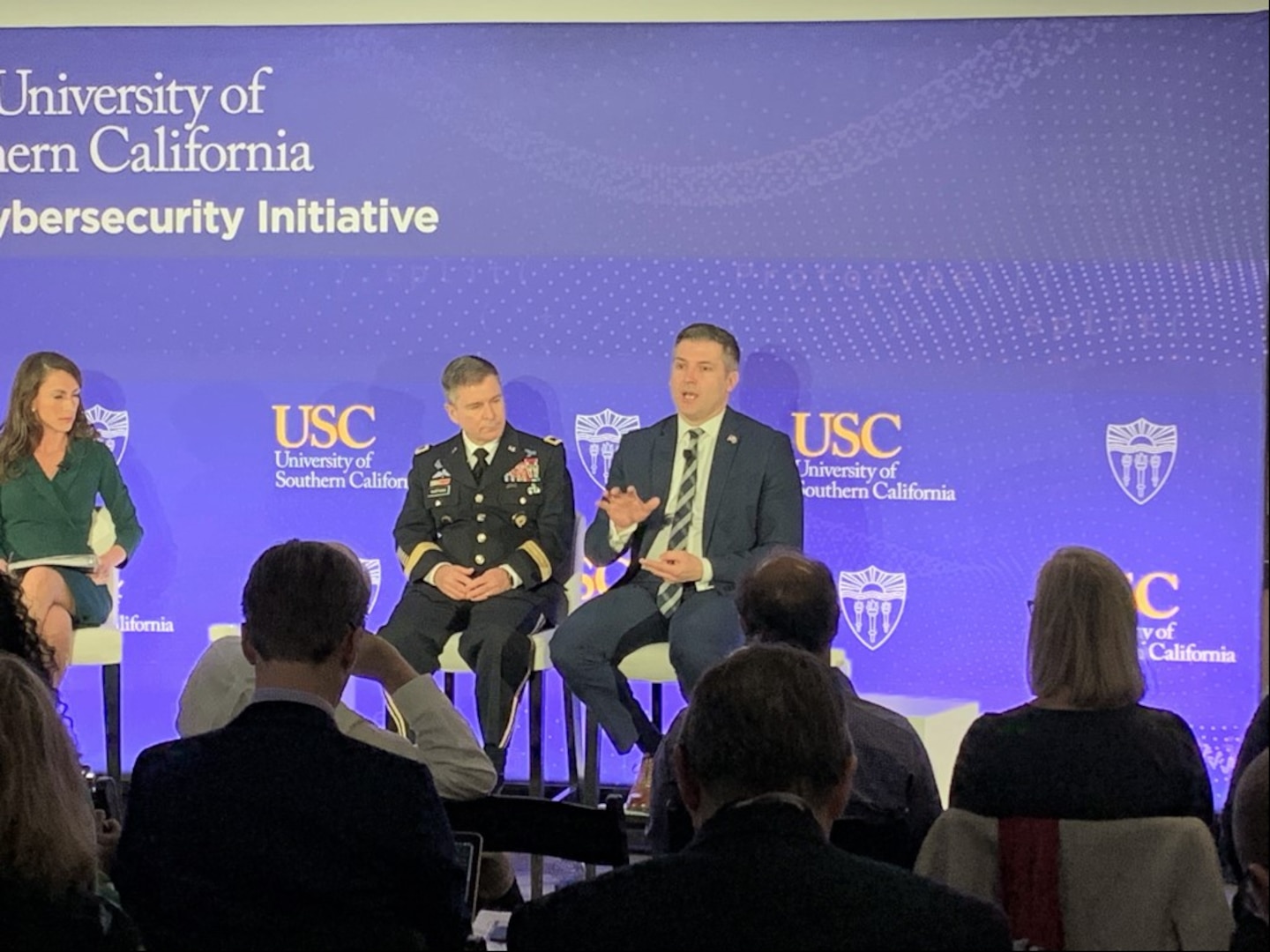 Brig. Gen. Hartman and Dave Imbordino speak at USC Election Security forum, Jan. 28, 2020.