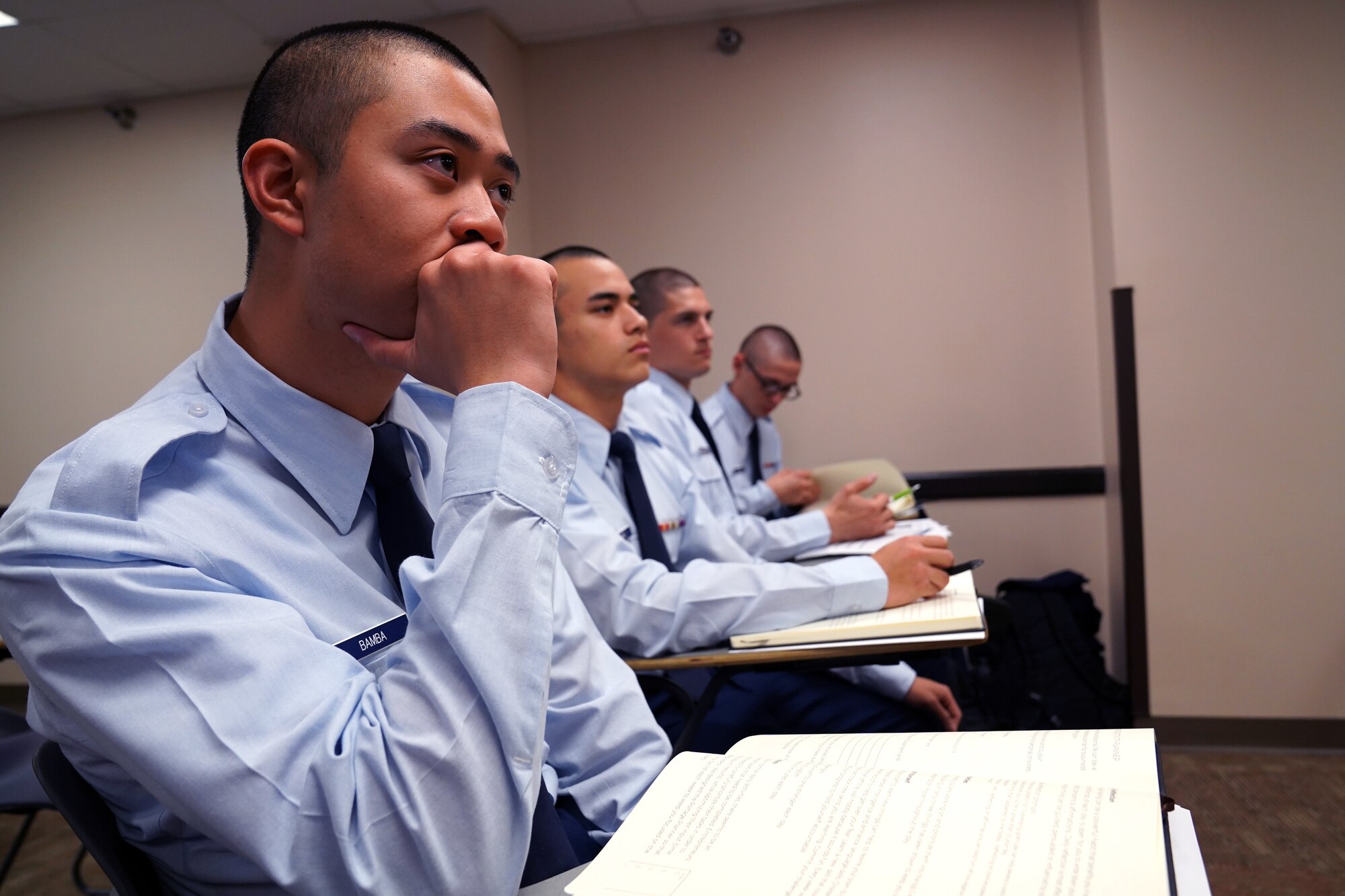 Students from the 336th Training Squadron learn how to set and achieve goals during the Goal Setting and Reflection Class inside Holbrook Manor at Keesler Air Force Base, Mississippi Jan. 22, 2020. The class was held to improve productivity and resilience of the new Airmen in the 336th TRS. (U.S. Air Force photo by Airman 1st Class Seth Haddix)