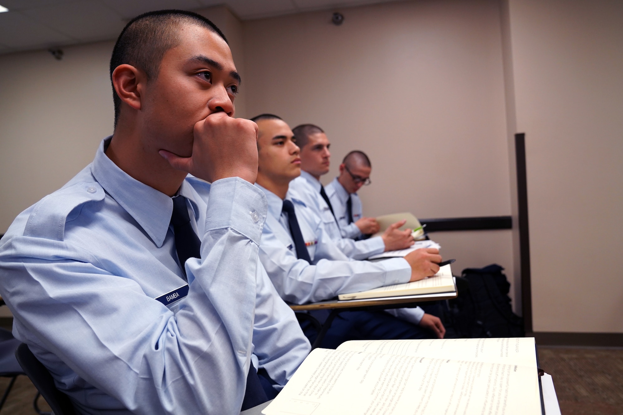 Students from the 336th Training Squadron learn how to set and achieve goals during the Goal Setting and Reflection Class inside Holbrook Manor at Keesler Air Force Base, Mississippi Jan. 22, 2020. The class was held to improve productivity and resilience of the new Airmen in the 336th TRS. (U.S. Air Force photo by Airman 1st Class Seth Haddix)