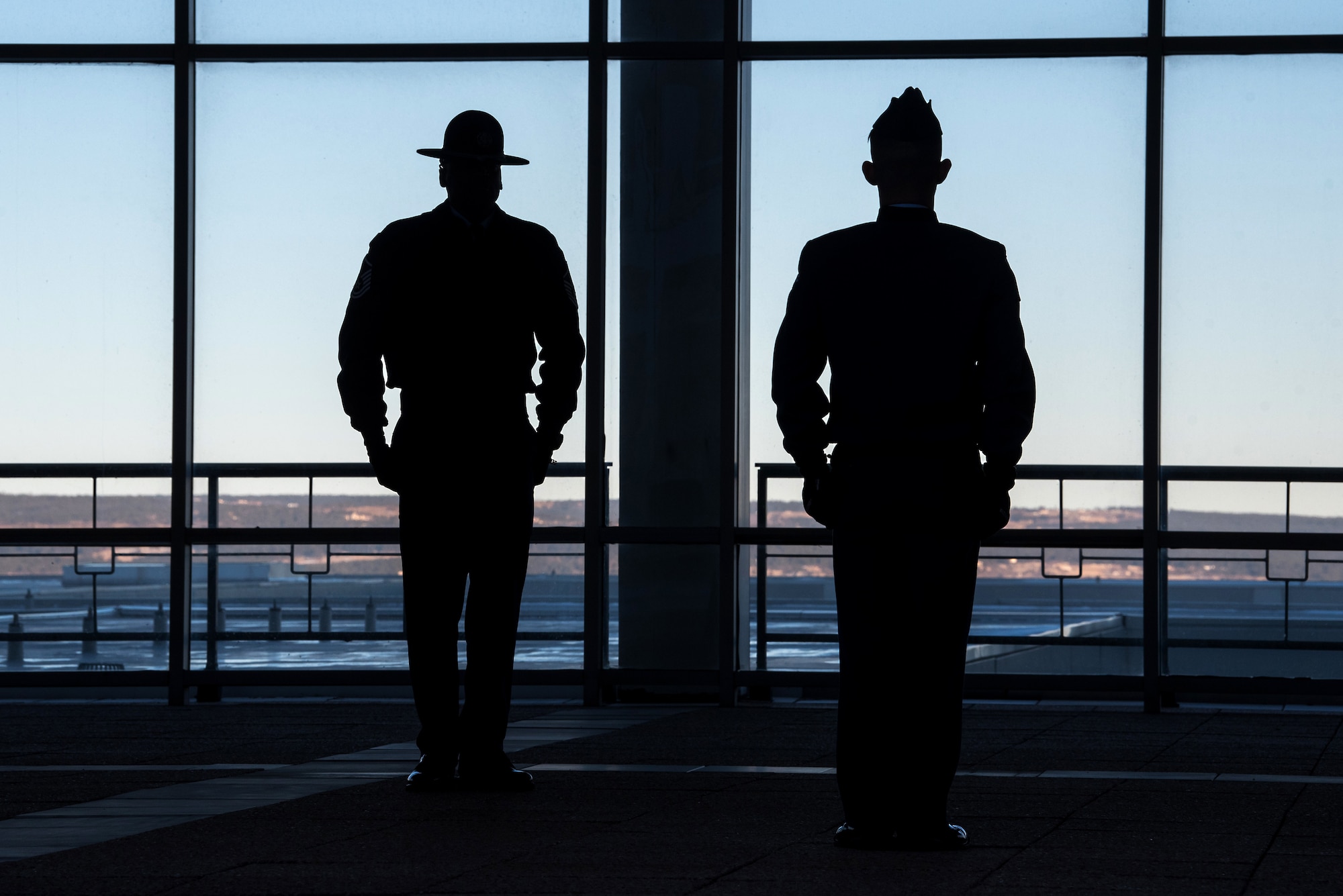 Master Sgt. Marcus Coley, a military training instructor, pictured with a cadet at the U.S. Air Force Academy, Jan. 29, 2020, is the first MTI stationed here since 2009. The Academy is adding five MTIs to its Cadet Wing staff to enhance the military training program (U.S. Air Force photo/Trevor Cokley).