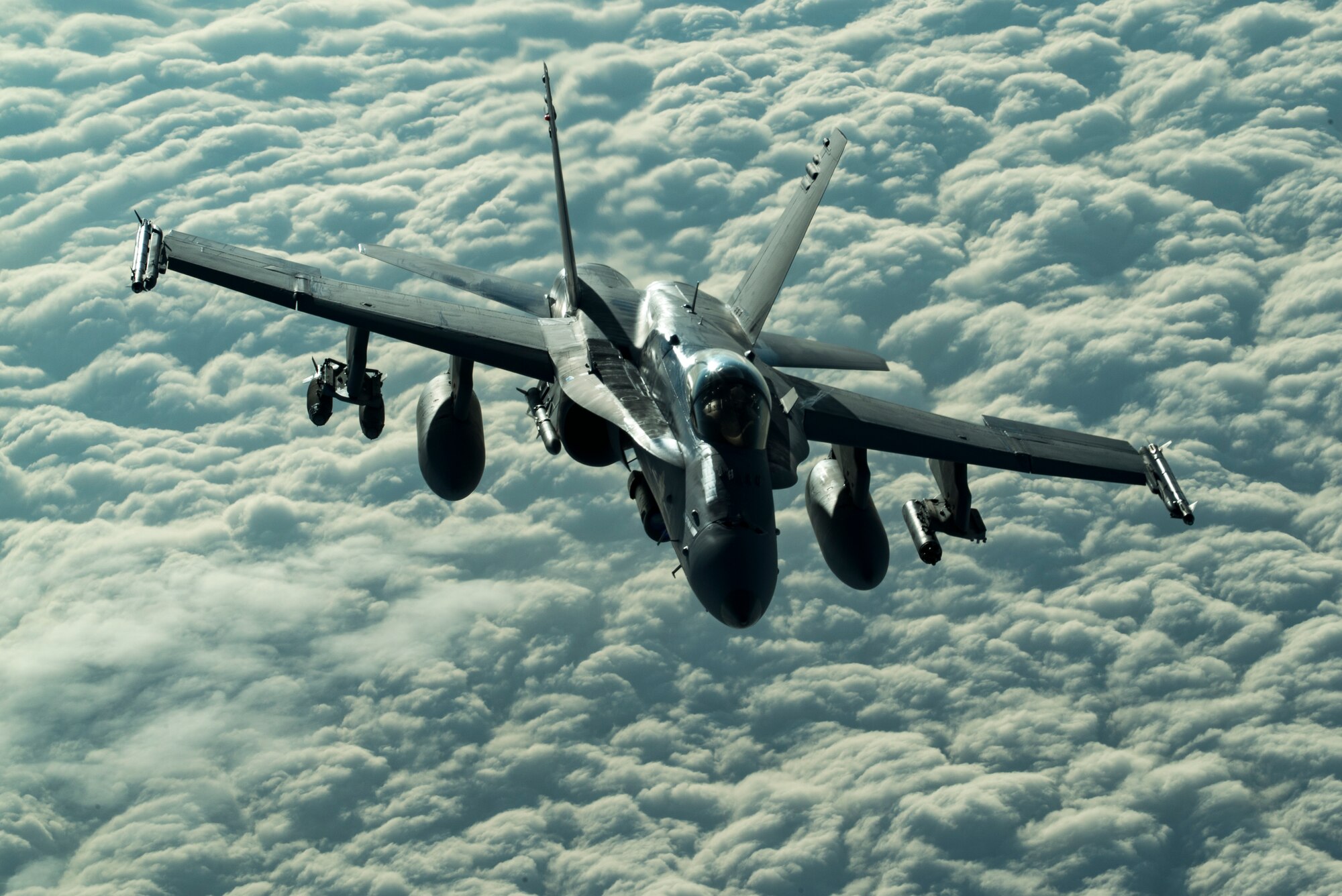 A U.S Marine Corps F/A-18 Hornet assigned to the Marine Fighter Attack Squadron (VMFA) 251 flies over the U.S. Central Command area of responsibility, Jan. 22, 2020.