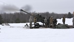 Soldiers from C Battery, 1st Battalion, 120th Field Artillery Regiment, Wisconsin Army National Guard, fire M777A2 155 mm howitzers to provide integrated fire support during Northern Strike 20-2/Winter Strike, a cold weather joint training exercise, Camp Grayling, Mich., Jan. 24, 2020.