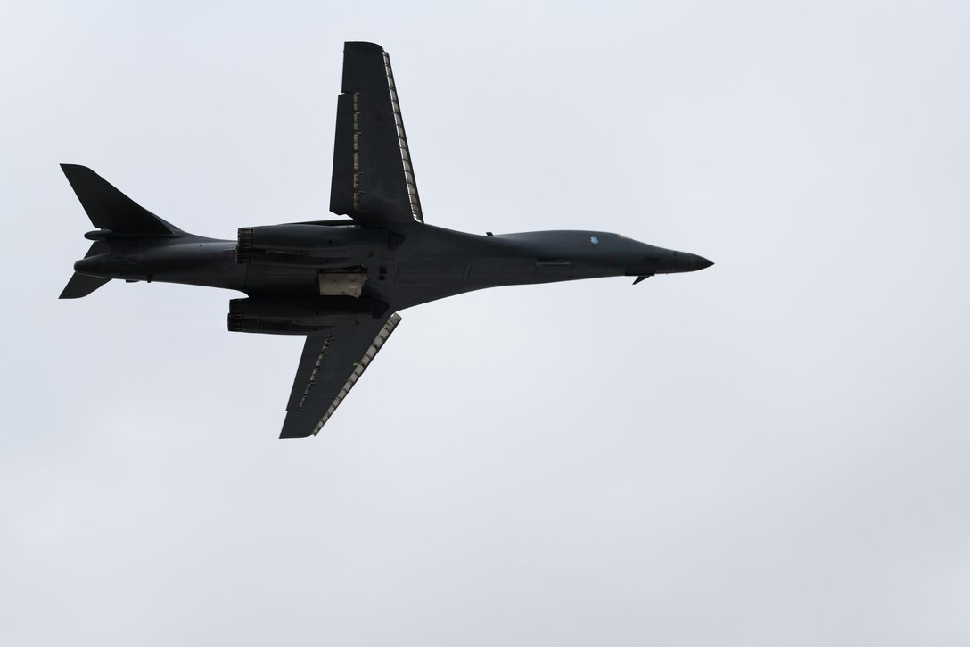 A 37th Bomb Squadron B-1B Lancer takes off at Ellsworth Air Force Base, S.D., Jan. 22, 2020. Red Flag is a contested combat training exercise coordinated at Nellis Air Force Base, Nev., and is one of a series of advanced training programs administered there. (U.S. Air Force photo by Senior Airman Nicolas Z. Erwin)