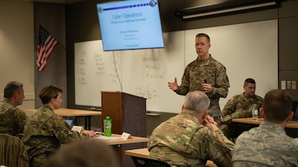 Brig. Gen. Richard R. Neely, Adjutant General, Illinois National Guard and Director of the Illinois Department of Military Affairs, addresses attendees at the Cyber Law course