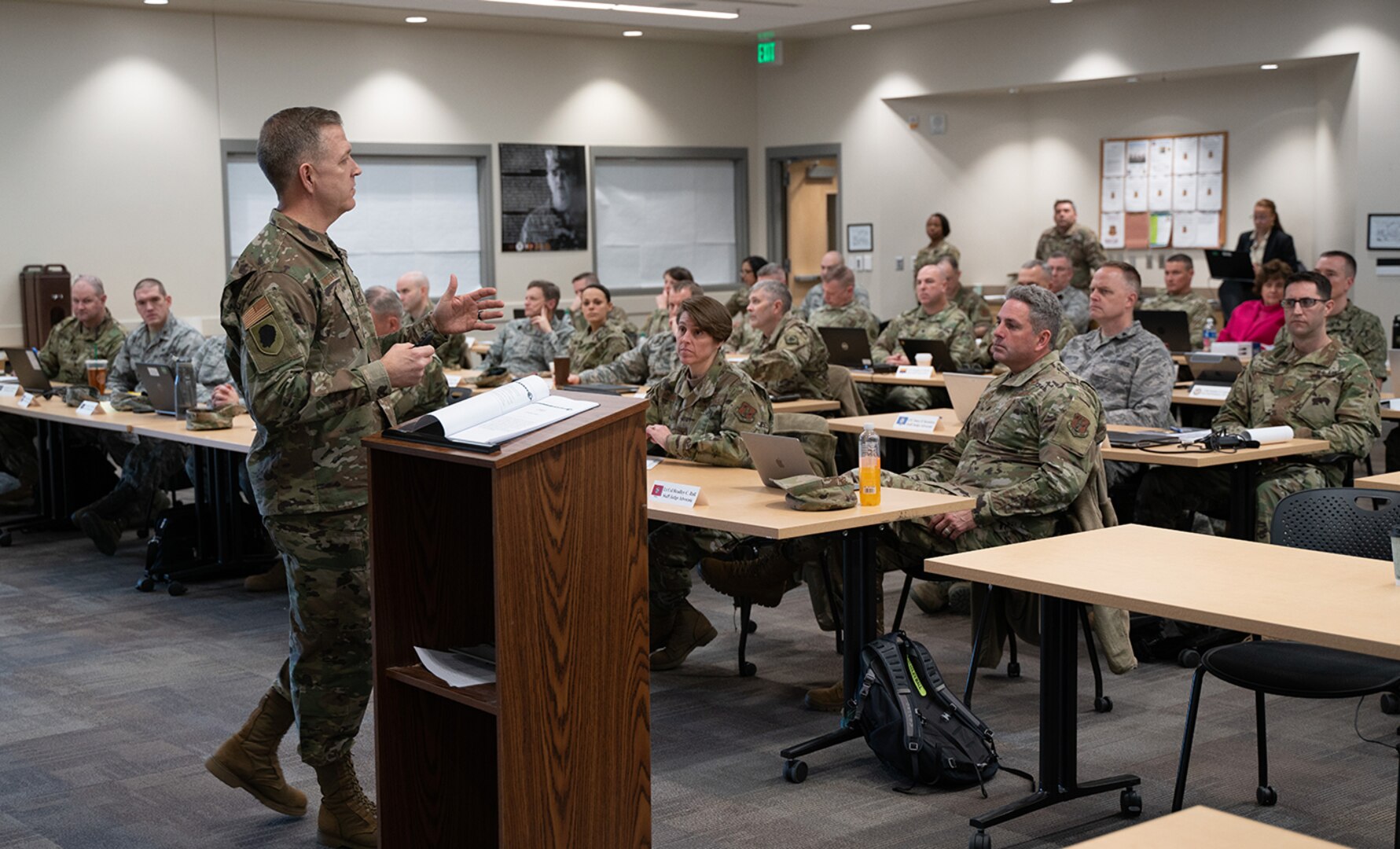 Brig. Gen. Richard R. Neely, Adjutant General, Illinois National Guard and Director of the Illinois Department of Military Affairs, addresses attendees at the Cyber Law course