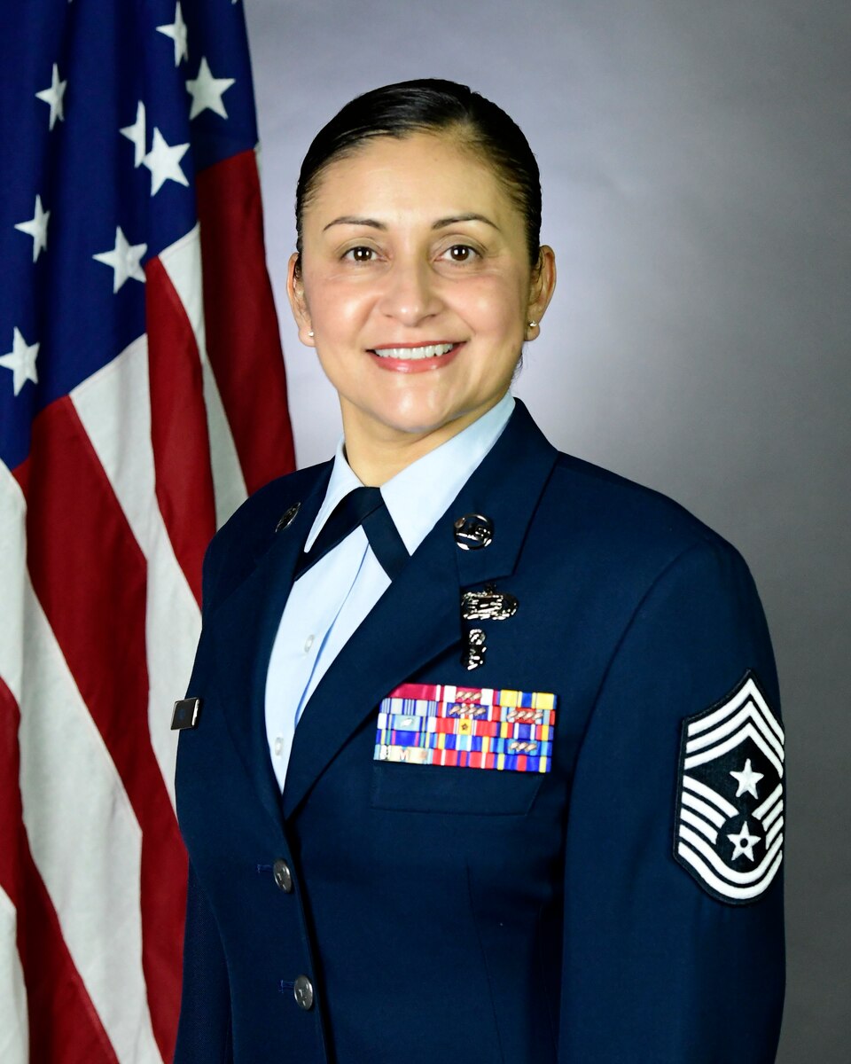 U.S. Air Force Chief Master Sgt. Cynthia Villa, Command Chief, 4th Air Force official portrait. (U.S. Air National Guard Photo by Senior Airman Neil Mabini)