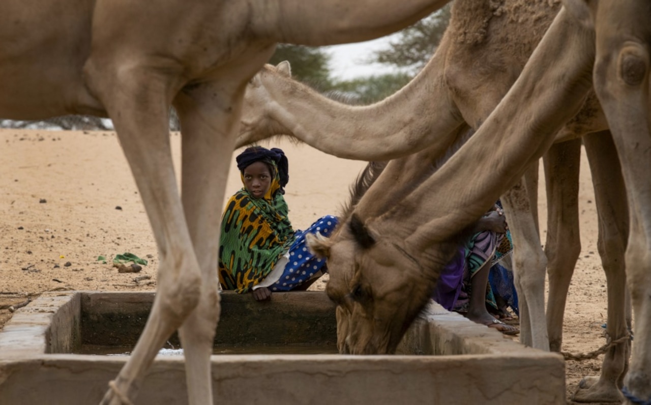 People sit at a well.