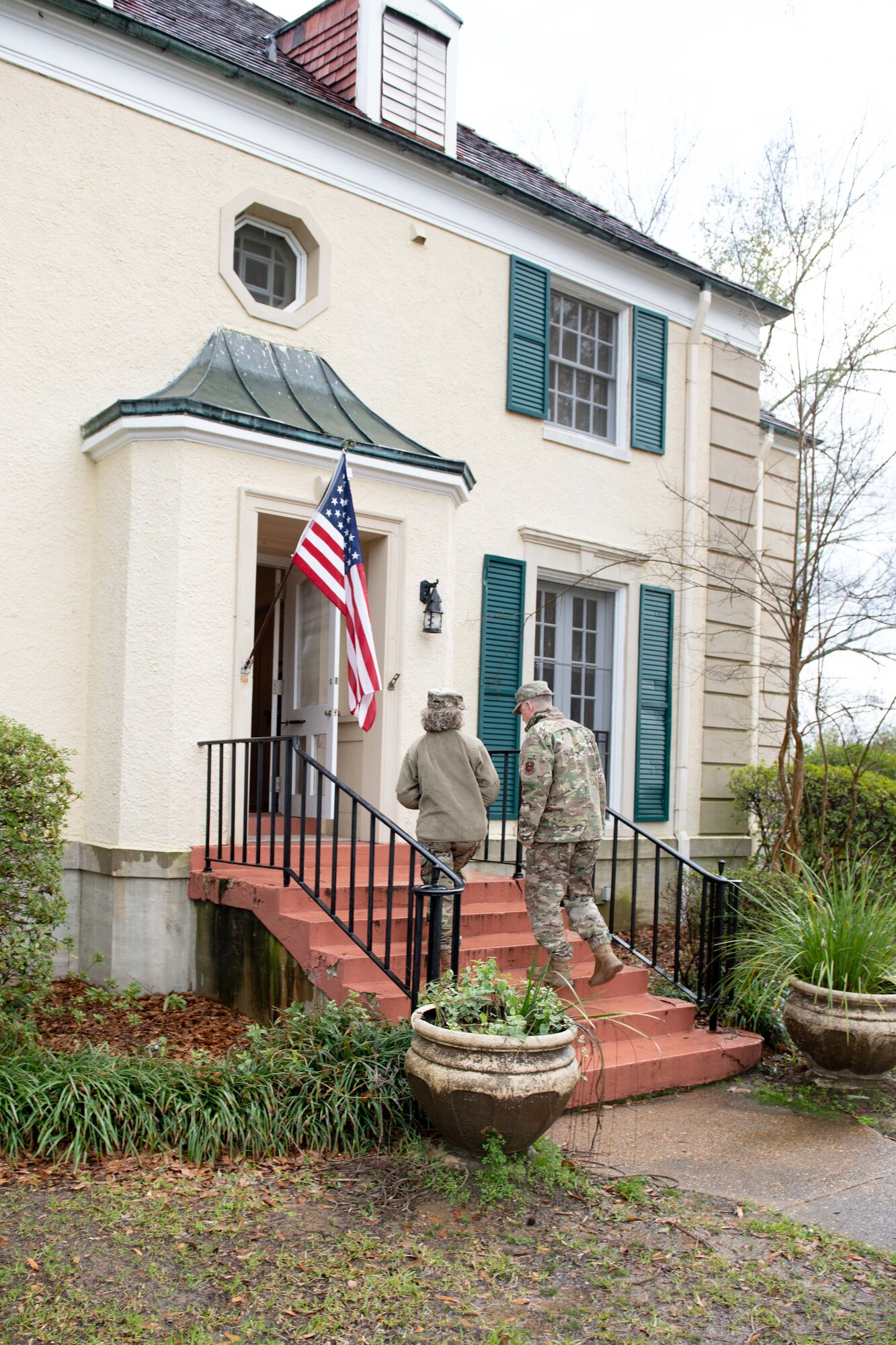 Col. Jeanette Frantal, 42nd Medical Group commander, escorts Lt. Gen. Marshall B. Webb, commander of Air Education and Training Command, into an unoccupied house on base during a tour of privatized housing and dorm facilities, Jan. 29, 2020, on Maxwell Air Force Base, Alabama. Air Force senior leaders have stated that improving the safety and quality of privatized housing on Air Force bases is a priority, and this visit from AETC, Air University and 42nd Air Base Wing leaders was to ensure that Maxwell is making the necessary steps forward. (U.S. Air Force photo by Senior Airman Alexa Culbert)