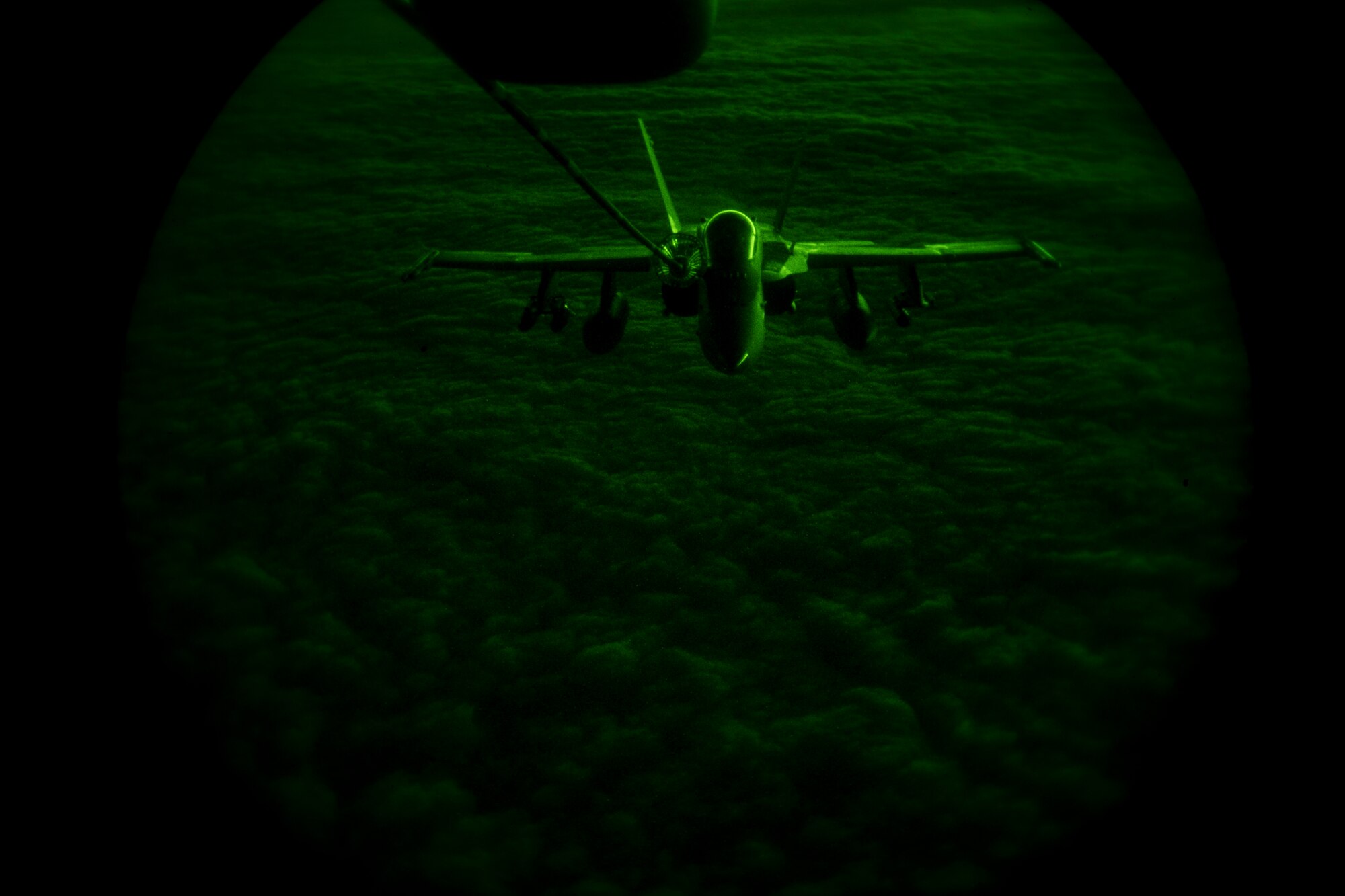 A U.S. Marine Corps F/A-18 Hornet assigned to Marine Fighter Attack Squadron (VMFA) 251 receives fuel from a U.S. Air Force KC-10 Extender assigned to the 908th Expeditionary Air Refueling Squadron above the U.S. Central Command area of responsibility, Jan. 22, 2020.