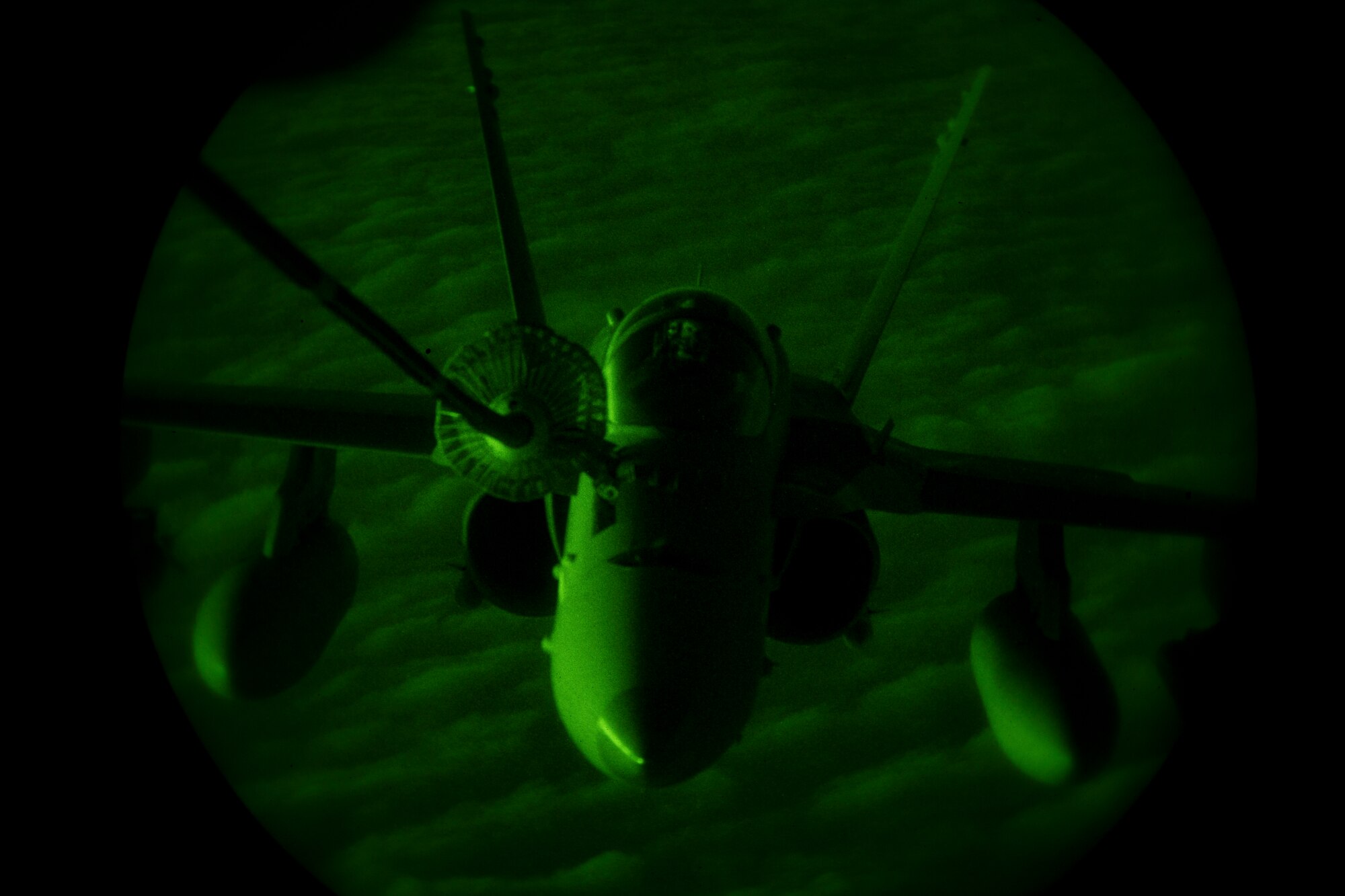 A U.S. Marine Corps F/A-18 Hornet assigned to Marine Fighter Attack Squadron (VMFA) 251 receives fuel from a U.S. Air Force KC-10 Extender assigned to the 908th Expeditionary Air Refueling Squadron above the U.S. Central Command area of responsibility, Jan. 22, 2020.