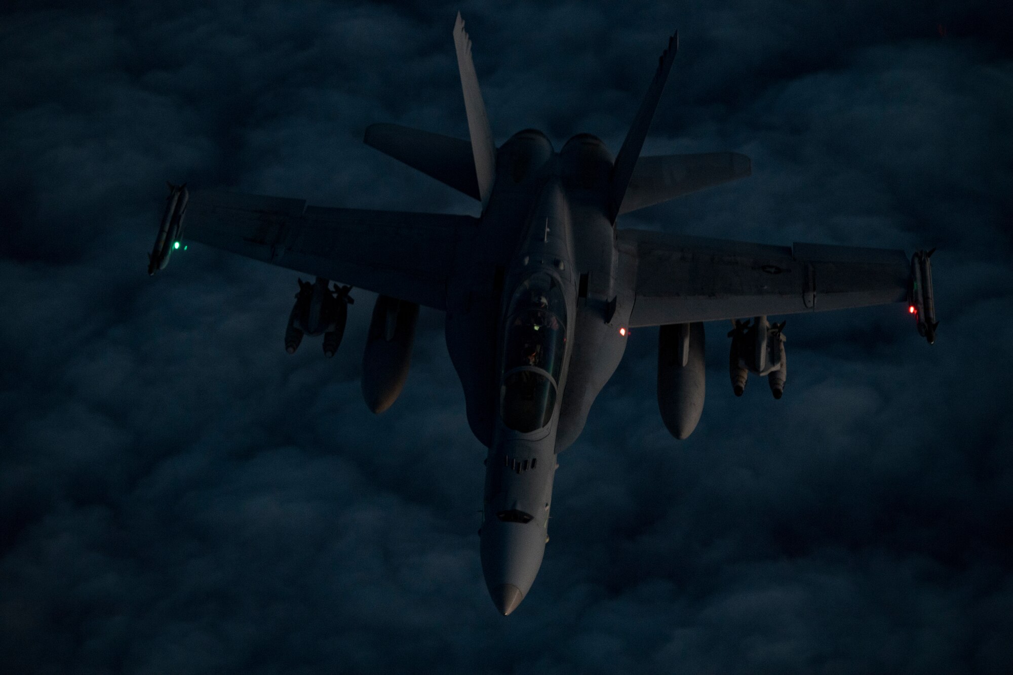 A U.S. Marine Corps F/A-18 Hornet assigned to Marine Fighter Attack Squadron (VMFA) 251 flies above the U.S. Central Command area of responsibility, Jan. 17, 2020.