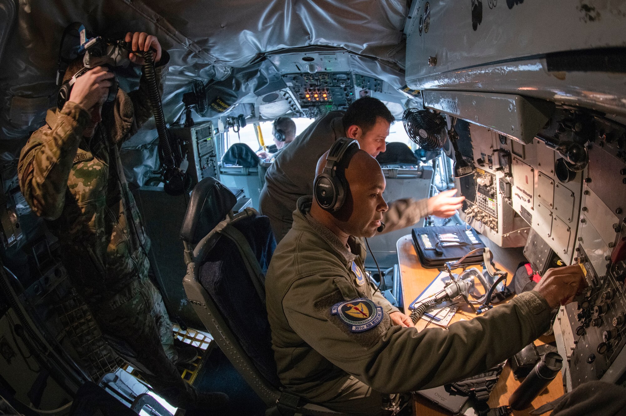 Flight crew from the 351st Air Refueling Squadron conduct pre-flight checks prior to a flight supporting exercise Point Blank at RAF Mildenhall, England, Jan. 30, 2020. Point Blank is a recurring, low-cost exercise initiative designed to increase tactical proficiency of U.S. Air Forces in Europe – Air Forces Africa and Ministry of Defence forces. (U.S. Air Force photo by Tech. Sgt. Emerson Nuñez)