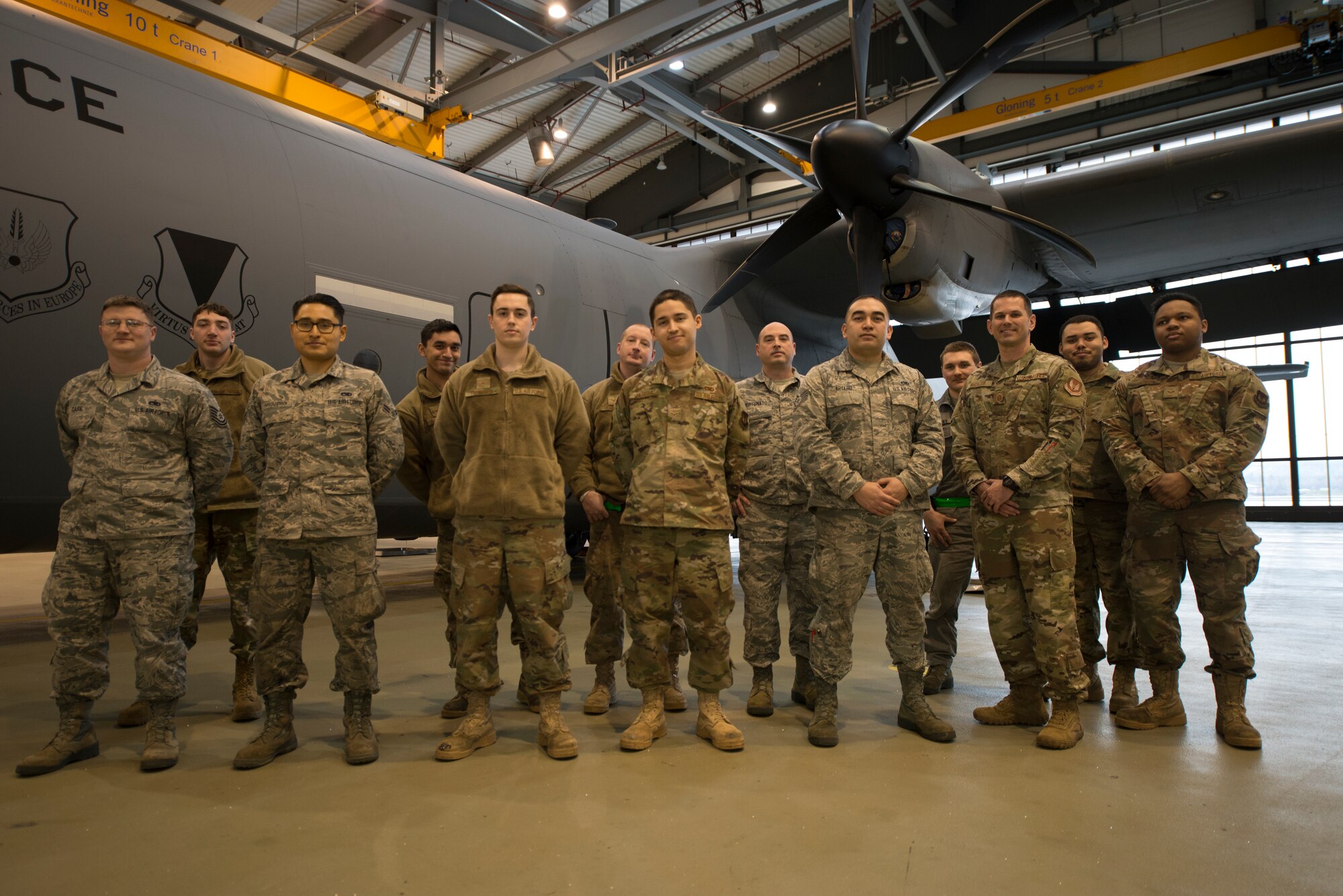 Members of the 86th Maintenance Squadron pose for a photo on Ramstein Air Base, Germany, January 14, 2020. Thanks to new time-saving processes, the unit has had a 43% increase in the number of isochronal inspections completed on or before their due date.