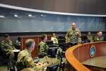 U.S. Navy Adm. Charles “Chas” Richard, commander of U.S. Strategic Command (USSTRATCOM), speaks to his key staff on the battle deck of USSTRATCOM’s command and control facility (C2F) during Exercise Global Lightning 20 at Offutt Air Force Base, Neb., Jan. 30, 2020. Global Lightning 20 tested executing global operations in coordination with the Joint Staff, 5 other combatant commands, services, U.S. government agencies, and allies to deter, detect and, if necessary, defeat strategic attacks against the United States and its allies. This is the first major exercise USSTRATCOM conducted entirely from the C2F, the command’s newest weapon system that enables it to connect to national leadership, all three legs of the triad, and other platforms key to executing operations.