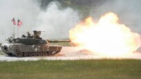 A United States M1A2 SEP fires it's main gun during the shoot-off of Strong Europe Tank Challenge.U.S. Army Europe and the German Army co-host the third Strong Europe Tank Challenge at Grafenwoehr Training Area, June 3 - 8, 2018. The Strong Europe Tank Challenge is an annual training event designed to give participating nations a dynamic, productive and fun environment in which to foster military partnerships, form Soldier-level relationships, and share tactics, techniques and procedures. ( U.S. Army Photo by Kevin S. Abel)