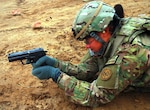 New York Army National Guard Pfc. Stephanie Luis of Bravo Company, 427th Brigade Support Battalion, at the German marksmanship range Nov. 17, 2012, in Mazar-e-Sharif, Afghanistan. Soldiers of the battalion who deployed to Afghanistan to help ship home U.S. military equipment were recently recognized for their service in Afghanistan with the Meritorious Unit Commendation.