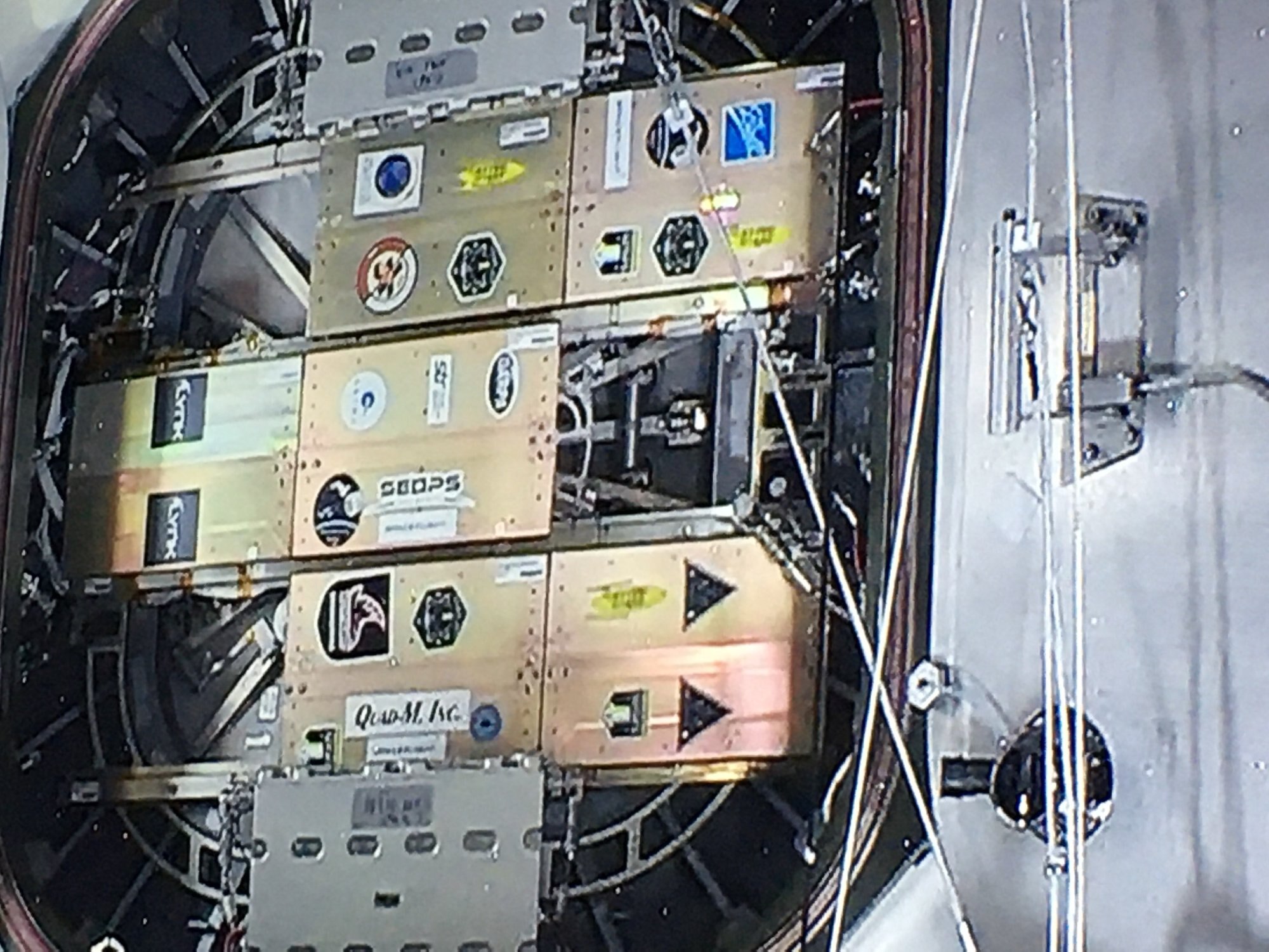 A photo of the Air Force Research Laboratory's, Very Low Frequency Mapper satellite, installed on the Cygnus preparing to depart from the International Space Station Jan. 31, 2020. (U.S. Air Force photo courtesy of the Air Force Research Laboratory)