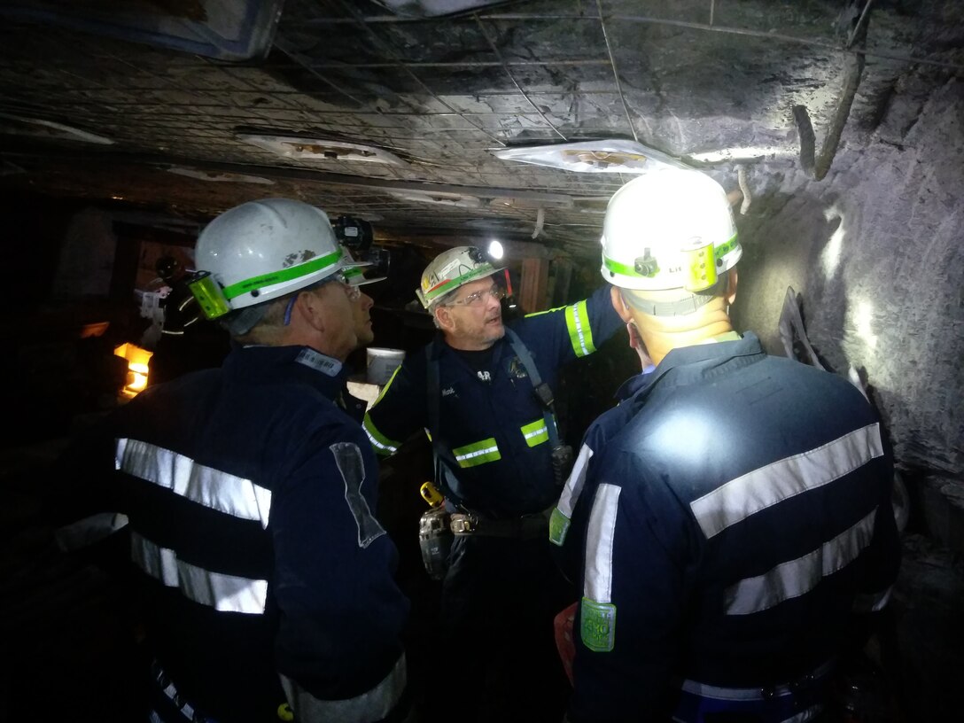 A group of U.S. Army Corps of Engineers employees take part in a tour of an underground mine at Mountain Laurel Mine