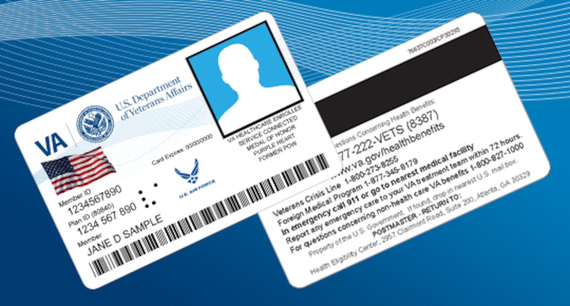 A depiction of the front and back of a Veterans Health Identification Card, or VHIC.
