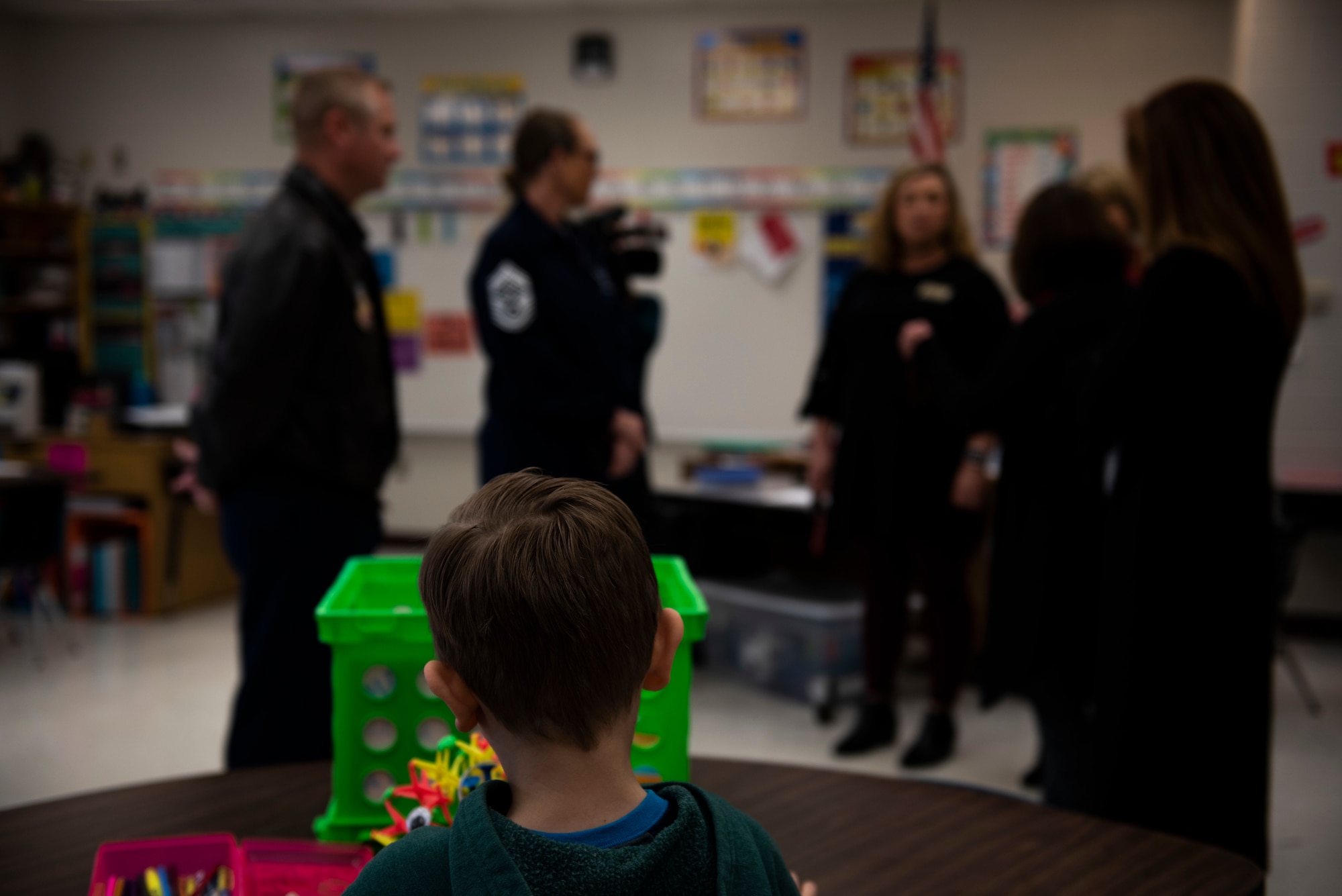 U.S. Air Force Col. Brian S. Laidlaw, 325th Fighter Wing commander, and U.S. Air Force CMSgt Kati Grabham, 325th FW command chief, visited three special purpose schools in Bay County, Panama City, Florida, Jan. 29, 2020. Laidlaw and Grabham toured multiple classrooms and functional areas to gain perspective on what accommodations are available to military families enrolled in the Exceptional Family Member Program. (U.S. Air Force photo by Staff Sgt. Magen M. Reeves)