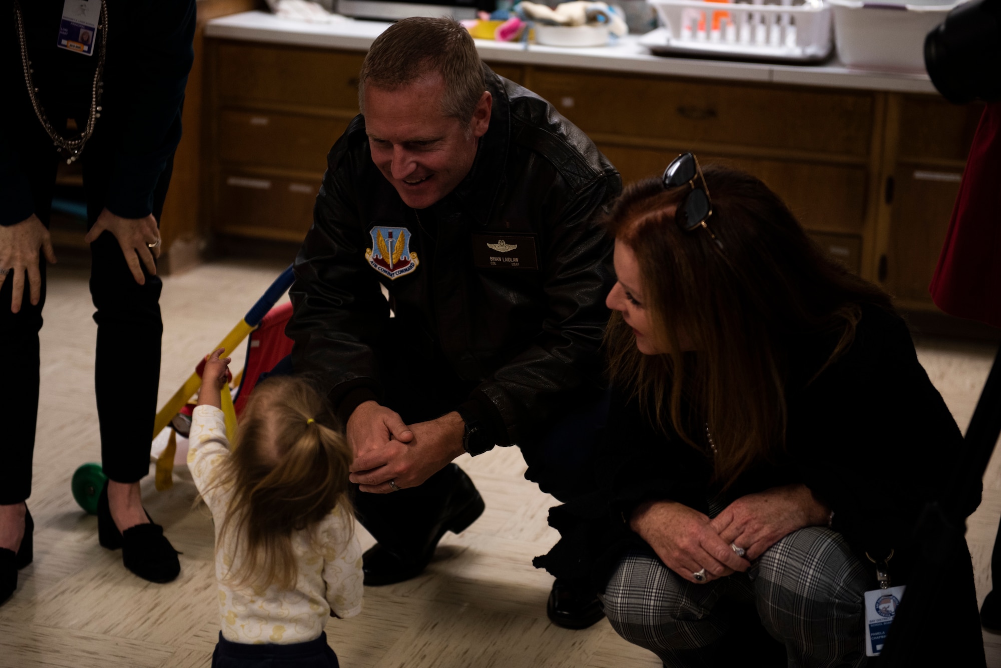 U.S. Air Force Col. Brian S. Laidlaw, 325th Fighter Wing commander, left, visited three special purpose schools in Bay County, Panama City, Florida, Jan. 29, 2020. Laidlaw toured multiple classrooms and functional areas to gain perspective on what accommodations are available to military families enrolled in the Exceptional Family Member Program. (U.S. Air Force photo by Staff Sgt. Magen M. Reeves)