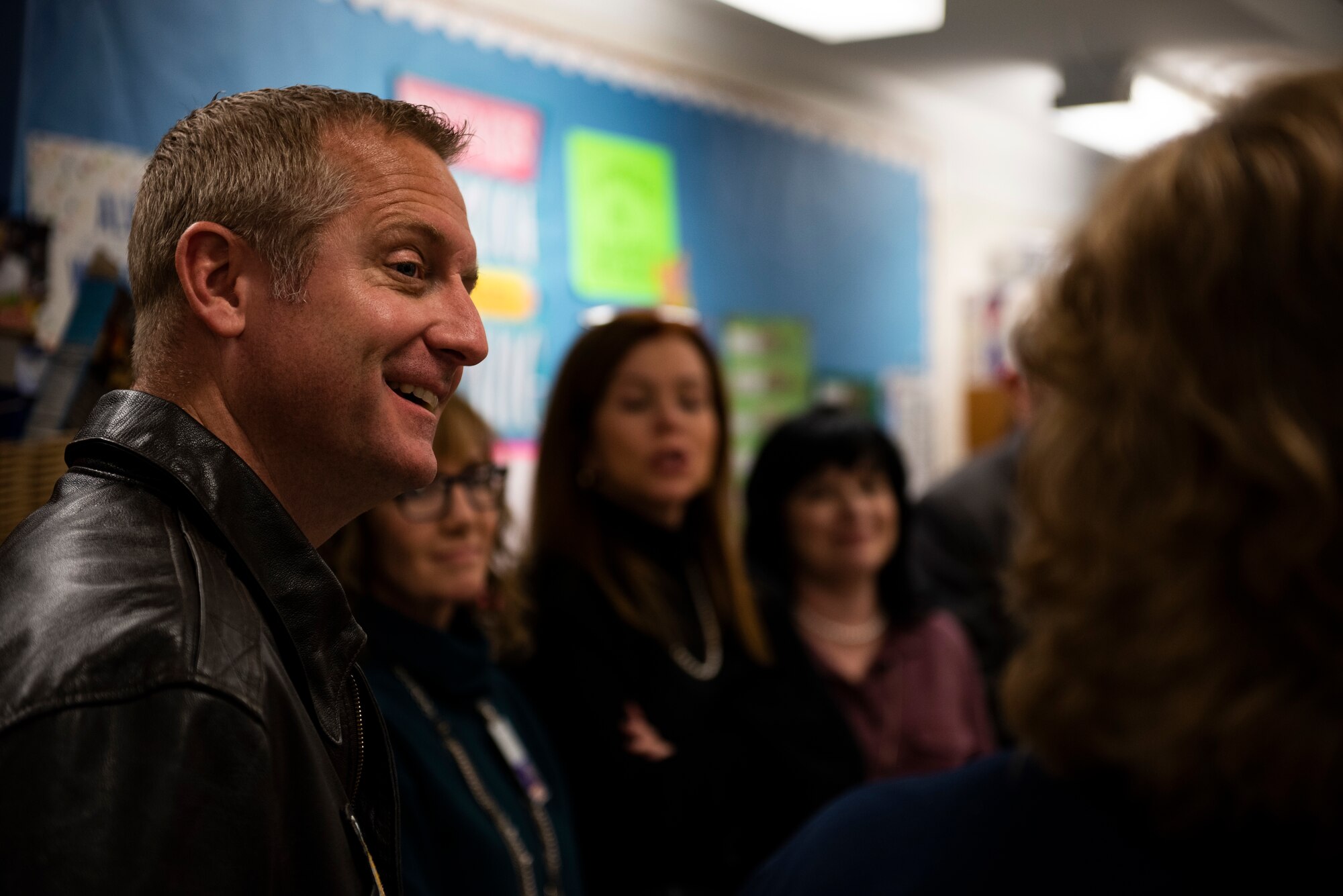 U.S. Air Force Col. Brian S. Laidlaw, 325th Fighter Wing commander, and U.S. Air Force CMSgt Kati Grabham, 325th FW command chief, visited three special purpose schools in Bay County, Panama City, Florida, Jan. 29, 2020. Laidlaw and Grabham toured multiple classrooms and functional areas to gain perspective on what accommodations are available to military families enrolled in the Exceptional Family Member Program. (U.S. Air Force photo by Staff Sgt. Magen M. Reeves)