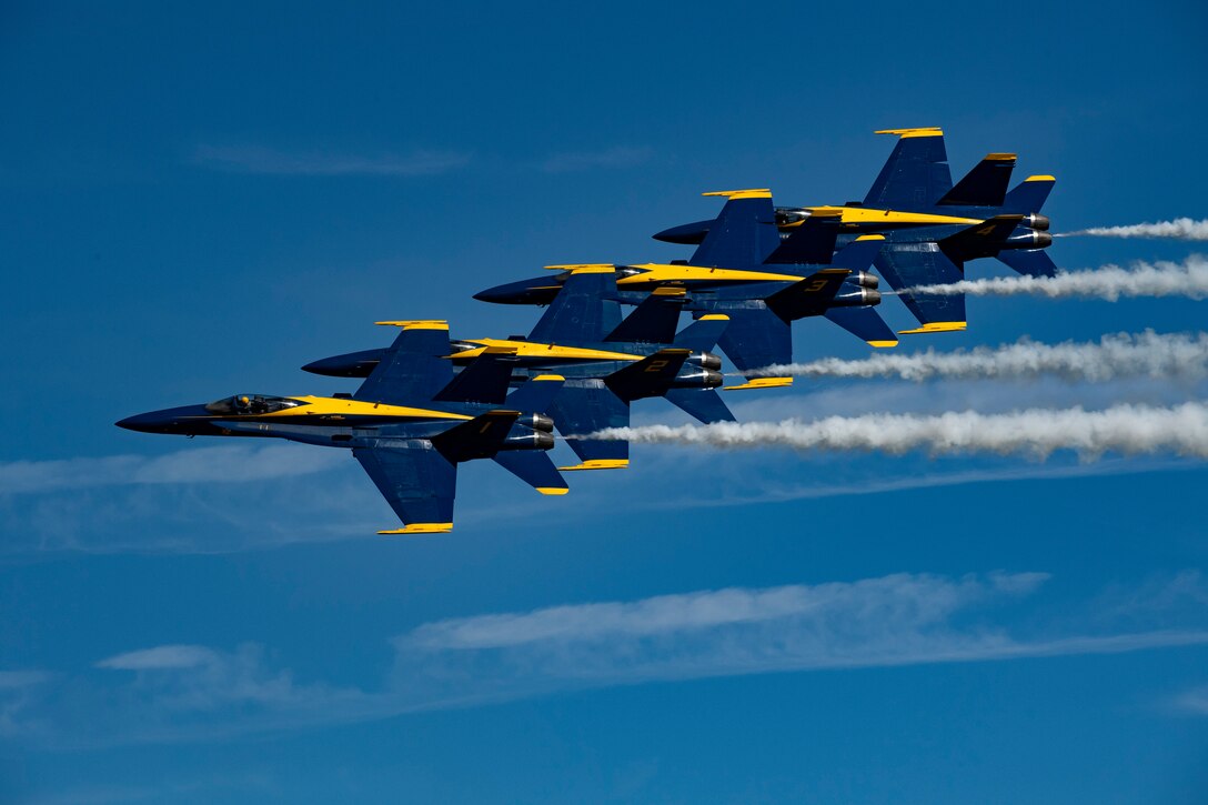 The U.S. Navy Blue Angels fly in formation during the The 2019 Thunder Over South Georgia Open House Nov. 2, 2019, at Moody Air Force Base, Ga.