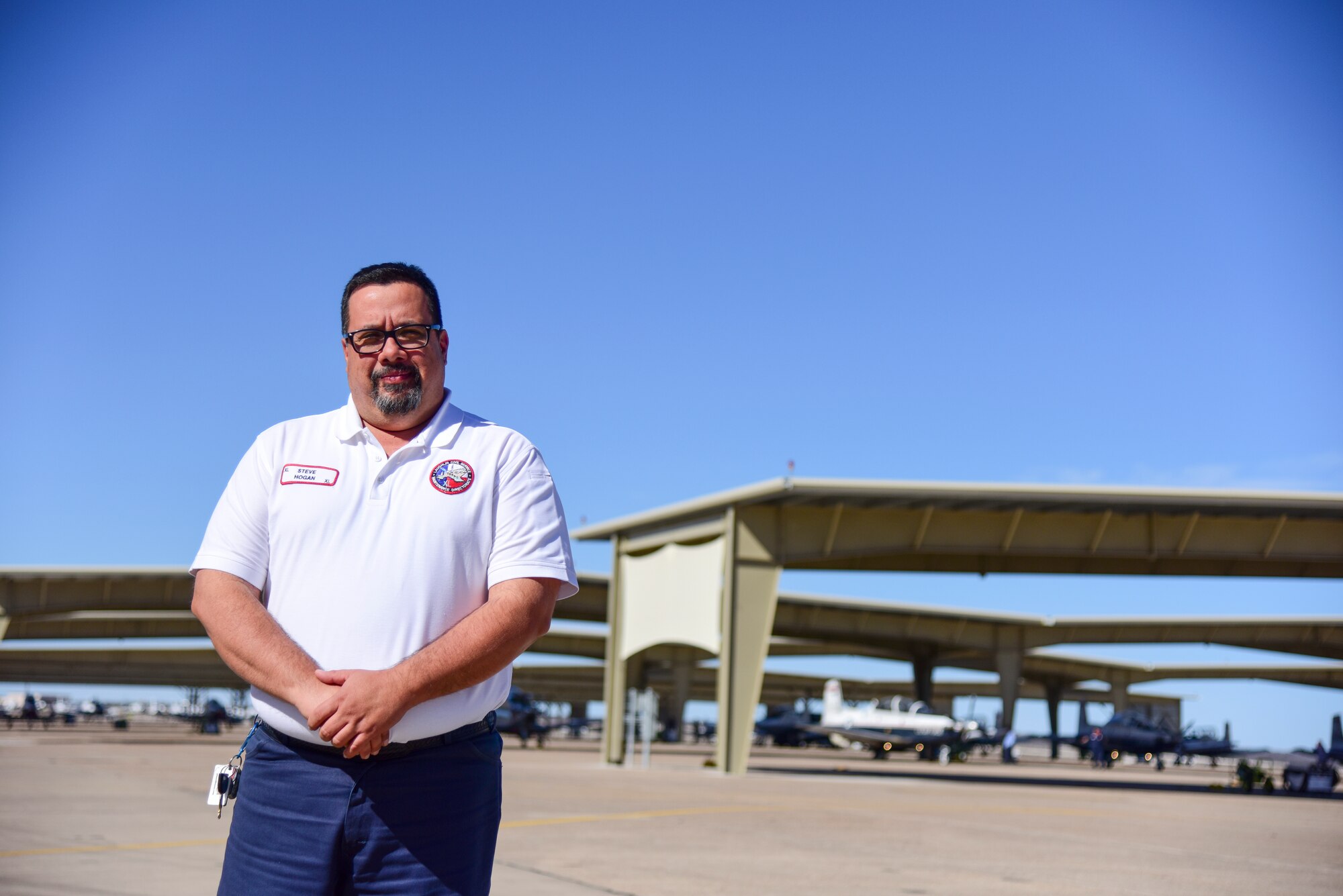 Steve Hogan, 47th Maintenance T-1A Jayhawk phase supervisor, looks forward to March 14, 2020, a special Saturday here at Laughlin Air Force Base, Texas, the day of the bases’ first airshow of the decade. Hogan, a military brat, shares there’s something about planes he’s always loved. “My father was an aircraft mechanic for the U.S. Air Force, and I followed his footsteps,” Hogan said. (U.S. Air Force photo by Senior Airman Anne McCready)