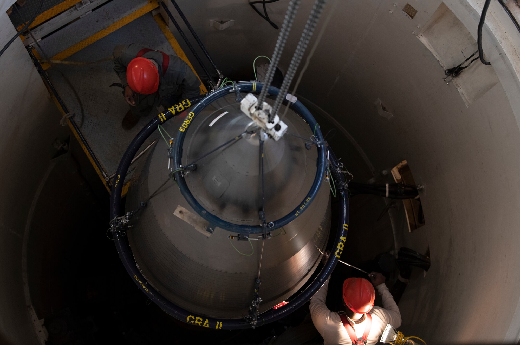 Airmen from the 90th Maintenance Group are responsible for maintaining and repairing ICBMs on alert status Dec. 18, 2019, within the F.E. Warren missile complex, as they are one of three missile bases part of Air Force Global Strike Command. The Minuteman III, on alert at all three bases, replaced the Peacekeeper at F.E. Warren in the 1970s. (U.S. Air Force photo by Senior Airman Abbigayle Williams)