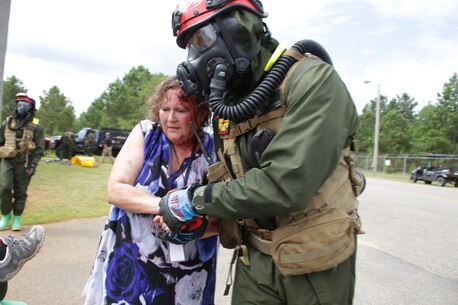 United States Marines and Sailors with Chemical Biological Incident Response Force (CBIRF) conduct training during Scarlett Response 2020 at Guardian Centers, Perry, Ga., from June 15 – 19, 2020. The purpose of Scarlett Response is to give CBIRF personnel realistic training scenarios in order to maintain the highest state of readiness, so if called upon CBIRF can provide expeditious and effective aid. (Marine Corps photo by SSgt. Kristian Karsten)