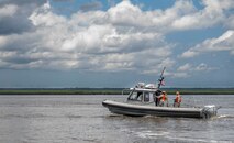 Members of the 628th Air Base Wing are given a tour of the Cooper River on a harbor patrol boat by the 628th Security Forces Squadron June 19th, 2020, Charleston, S.C.
