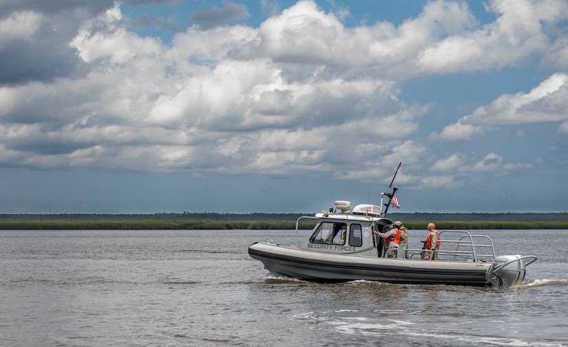 Members of the 628th Air Base Wing are given a tour of the Cooper River on a harbor patrol boat by the 628th Security Forces Squadron June 19th, 2020, Charleston, S.C.