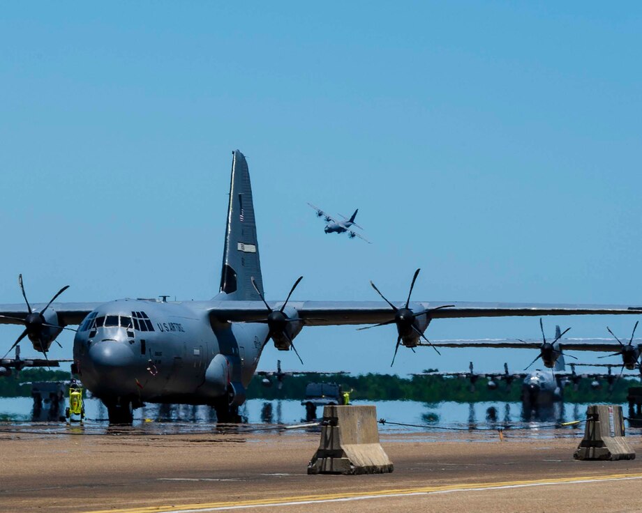 C-130J aircraft in distance