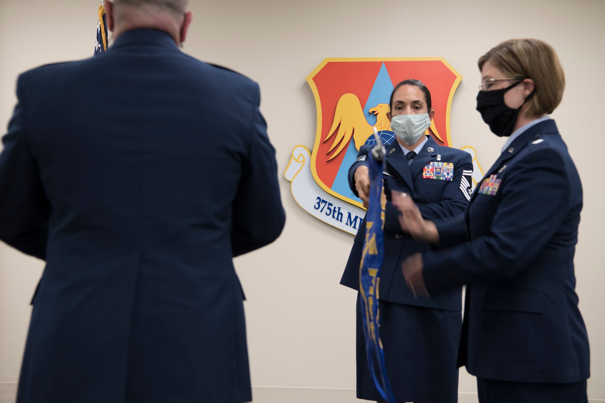 U.S. Air Force officer unfurls guidon