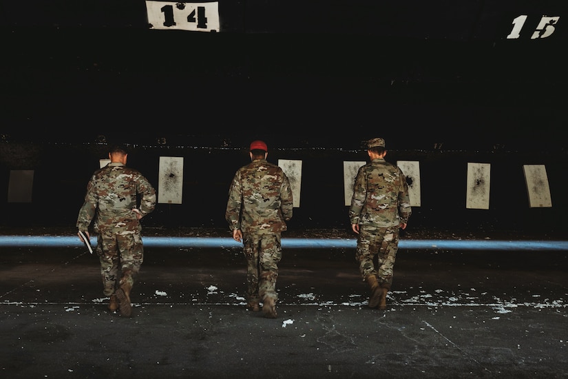 Col. Marc Greene, 628th Air Base Wing commander, right, inspects the 628th Security Forces Squadron Combat Arms firing range during an immersion brief, at Joint Base Charleston, S.C., June 19, 2020.