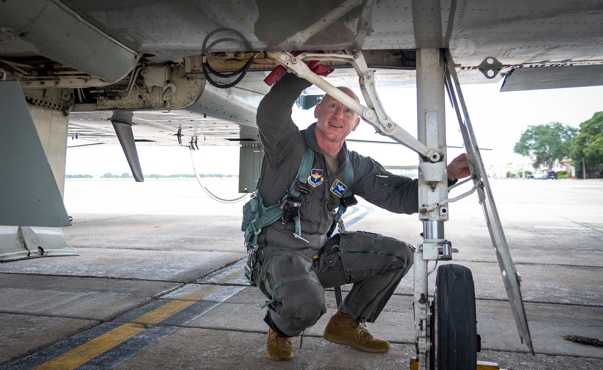 Col. Seth Graham, 14th Flying Training Wing commander, inspects at T-38 Talon before takeoff at Joint Base San Antonio-Randolph. Col. Graham attended Pilot Instructor Training with the 560th Flying Training Squadron at JBSA-Randolph. (U.S. Air Force photo by Benjamin Faske)