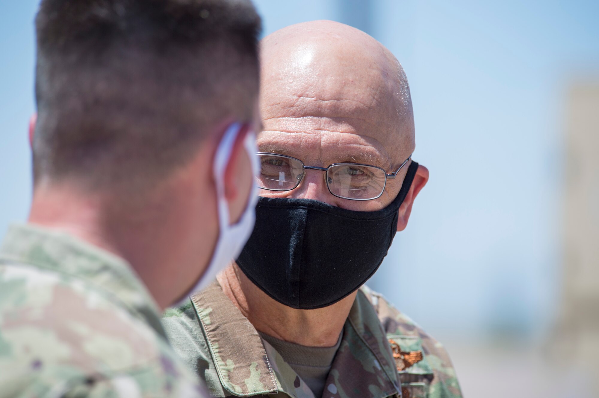 Gen. Arnold W. Bunch Jr., Air Force Materiel Command commander tours the Basic Expeditionary Airfield Resources Base, June 29, 2020, at the 635th Materiel Maintenance Group on Holloman Air Force Base, N.M. Bunch’s tour included meeting with various Airmen across the installation in order to see how units remained resilient and successful despite challenges derived from the global COVID-19 pandemic. (U.S. Air Force photo by Senior Airman Collette Brooks)