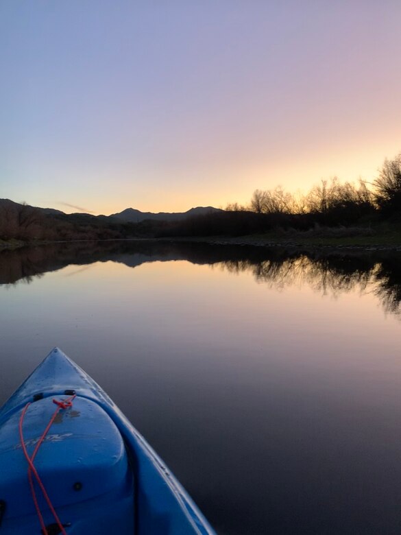 Airman 1st Class Brooke Moeder, 56th Fighter Wing Public Affairs photojournalist, kayaks on the Salt River Feb. 8, 2020, in Phoenix, Ariz.