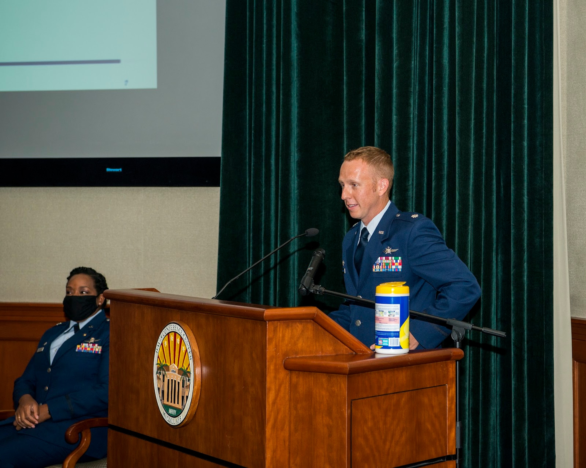U.S. Air Force Lt. Col. Justin Ellsworth, newly appointed 6th Communications Squadron (CS) commander, speaks at the 6th CS Change of Command at MacDill Air Force Base, Fla., Jun. 22, 2020.