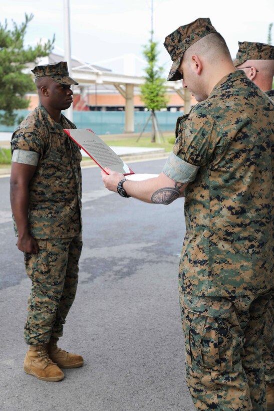 Congratulations to Sgt Adrian Hogan on becoming a Sergeant of Marines! Sgt Hogan’s dedication and resiliency reflects the depth of his character and exemplifies what it means to be a Sergeant in the U.S. Marine Corps. Semper Fi Marine! (U.S. Marine Corps Photo by Sgt. Parker R. Golz)