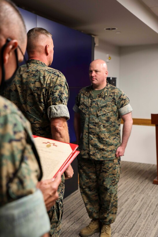 Congratulations to Maj. James Oshaughnessy for being awarded the Meritorious Service Medal for his outstanding performance and selfless service to U.S. Marine Corps Forces Korea. Maj. Oshaughnessy greatly improved the interoperability and relationship between the USMC and ROKMC in Korea from June 2019 to June 2020. Thank you, Sir, for all of your hard work and dedication to the MARFORK Team! (U.S. Marine Corps Photo by Sgt. Parker R. Golz)
