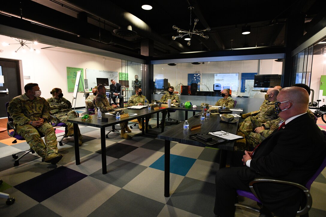 Representatives from the 316th Mission Support, Security Forces and Operations Groups briefed leadership from the 316th Wing and 89th Airlift Wing during an immersion tour at the SparkX Cell Innovation and Idea Center, Joint Base Andrews, Md., on June 29, 2020.