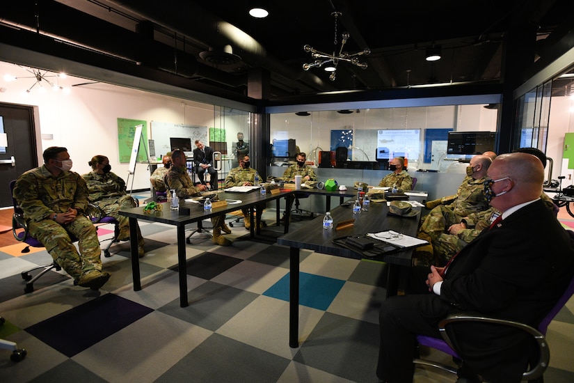 Representatives from the 316th Mission Support, Security Forces and Operations Groups briefed leadership from the 316th Wing and 89th Airlift Wing during an immersion tour at the SparkX Cell Innovation and Idea Center, Joint Base Andrews, Md., on June 29, 2020.