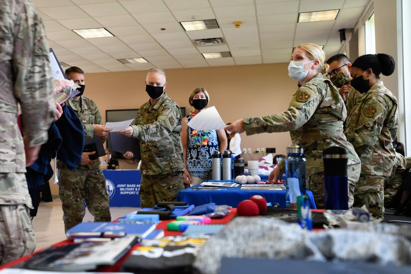 Airmen from the 316th Wing Staff Agency briefed leadership from the 316th Wing and 89th Airlft Wing during an immersion tour at Chapel One on Joint Base Andrews, Md., on June 29, 2020.