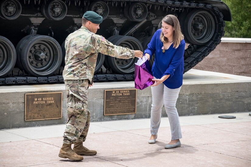 USARCENT leadership presented Katrin Galeano with the Meritorious Public Service Medal, the third highest honors the Department of the Army can award to a private citizen. The award celebrates Galeano’s exceptional public service in support of her military spouse, families, civilians, the local Sumter community and the military community across the globe.