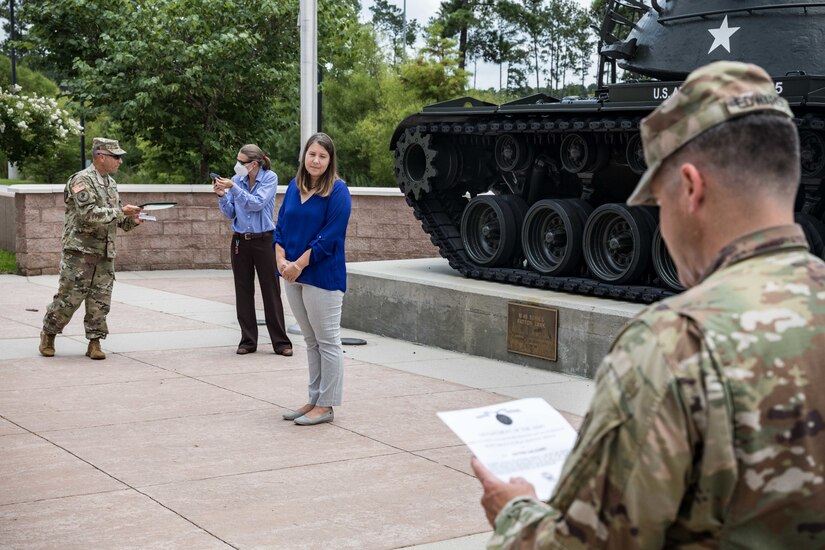 U.S. Army Central Chief of Staff Brigadier General Jeffrey Van presented Katrin Galeano with the Meritorious Public Service Medal, the third highest honors the Department of the Army can award to a private citizen. The award celebrates Galeano’s exceptional public service in support of her military spouse, families, civilians, the local Sumter community and the military community across the globe.